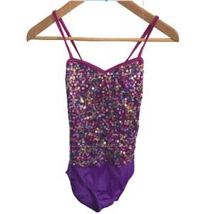 Costume Gallery Vintage Unitards Sequin Child Dance Wear Purple Multicolor Large